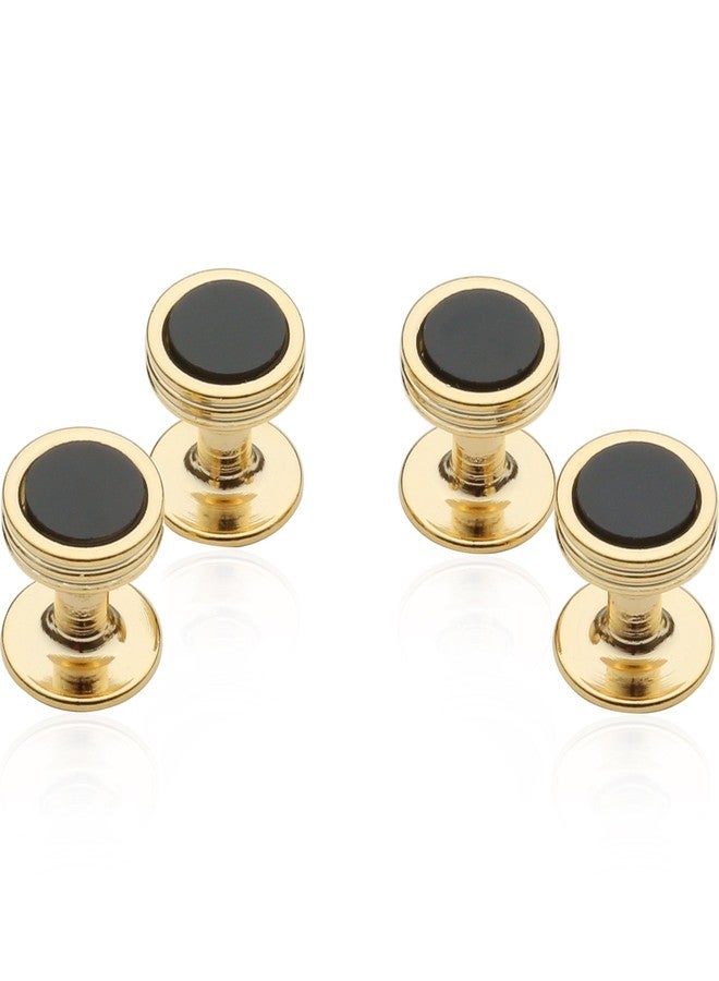 Cuff-Daddy Black Onyx Studs Set in Gold-Tone in Velour Travel Pouch for Weddings - Image 1